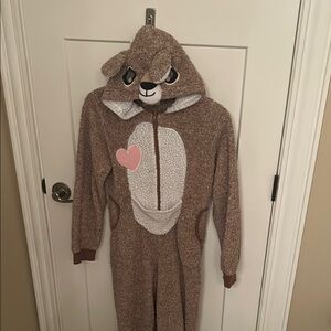Cozy Deer Brown Fleece Onesie with Hood, size large kids